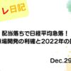 水彩画風の優しいフレーム装飾が施された、2022年12月29日の記事タイトル「配当落ちで日経平均急落！日本駐車場開発の利確と2022年の振り返り」のアイキャッチ画像