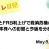 水彩画風の優しいフレーム装飾が施された、2023年5月8日の記事タイトル「銀行破綻とFRB利上げで経済危機の兆候？日本株への影響と今後を分析」のアイキャッチ画像