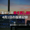 複数モニターに株価チャートが映る投資環境の写真。下落からの巻き戻し相場となった4月1日の投資記録を示すアイキャッチ画像。