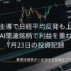 黒を基調としたノートパソコンに表示された株価チャートを背景に、「半導体主導で日経平均反発も上値重し IPOやAI関連銘柄で利益を重ねた1日 7月23日の投資記録」という白いテキストが配置されたアイキャッチ画像。